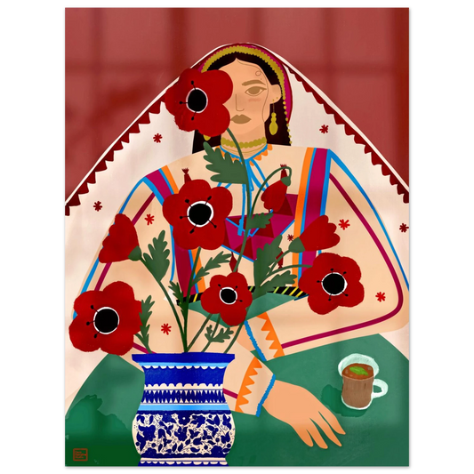 Palestinian thoub and poppy art print