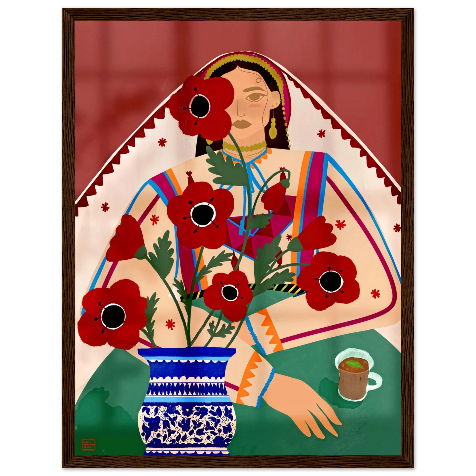 palestine thoub and poppy art print